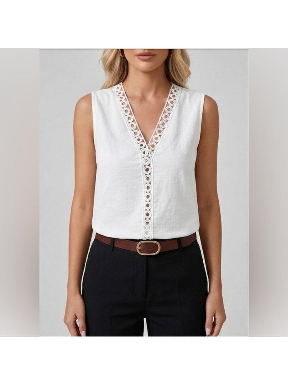 100% Cotton Boho V-Neck Crochet Detail Blouse White